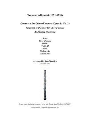 Book cover for Concerto for Oboe d’amore, Op. 9 No. 2 and String Orchestra