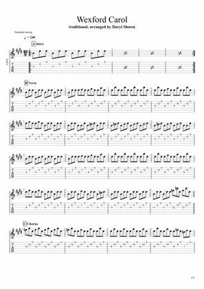 Wexford Carol (traditional), for solo fingerstyle guitar