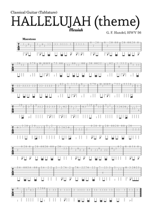Aleluia (HALLELUJAH), of the Messiah - for Classical Guitar (Tablature) and accompaniment
