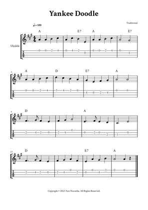 Yankee Doodle - For Ukulele (A Major - with TAB and Chords)