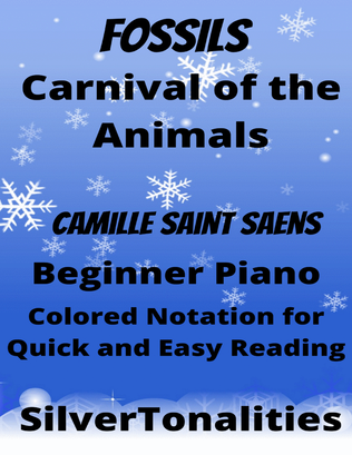 Fossils Carnival of the Animals Beginner Piano Sheet Music with Colored Notation
